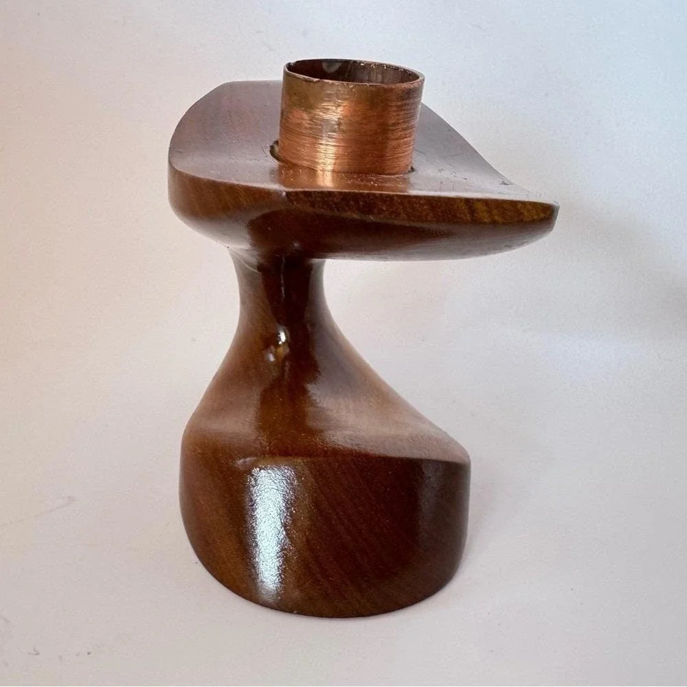 Candle Holder Wooden Sculpture Whale Biomorphic Copper Cylinder MCM Art Piece